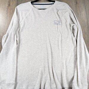 Vineyard Vines Thermal Shirt Mens Large Beige Long Sleeve Waffle Knit Whale